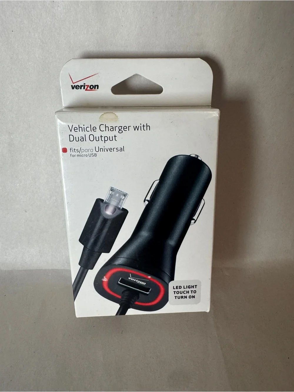 Verizon Dual Port Car Charger LED Micro-USB/USB 9ft Cable Black MIC34DUALVPC-F